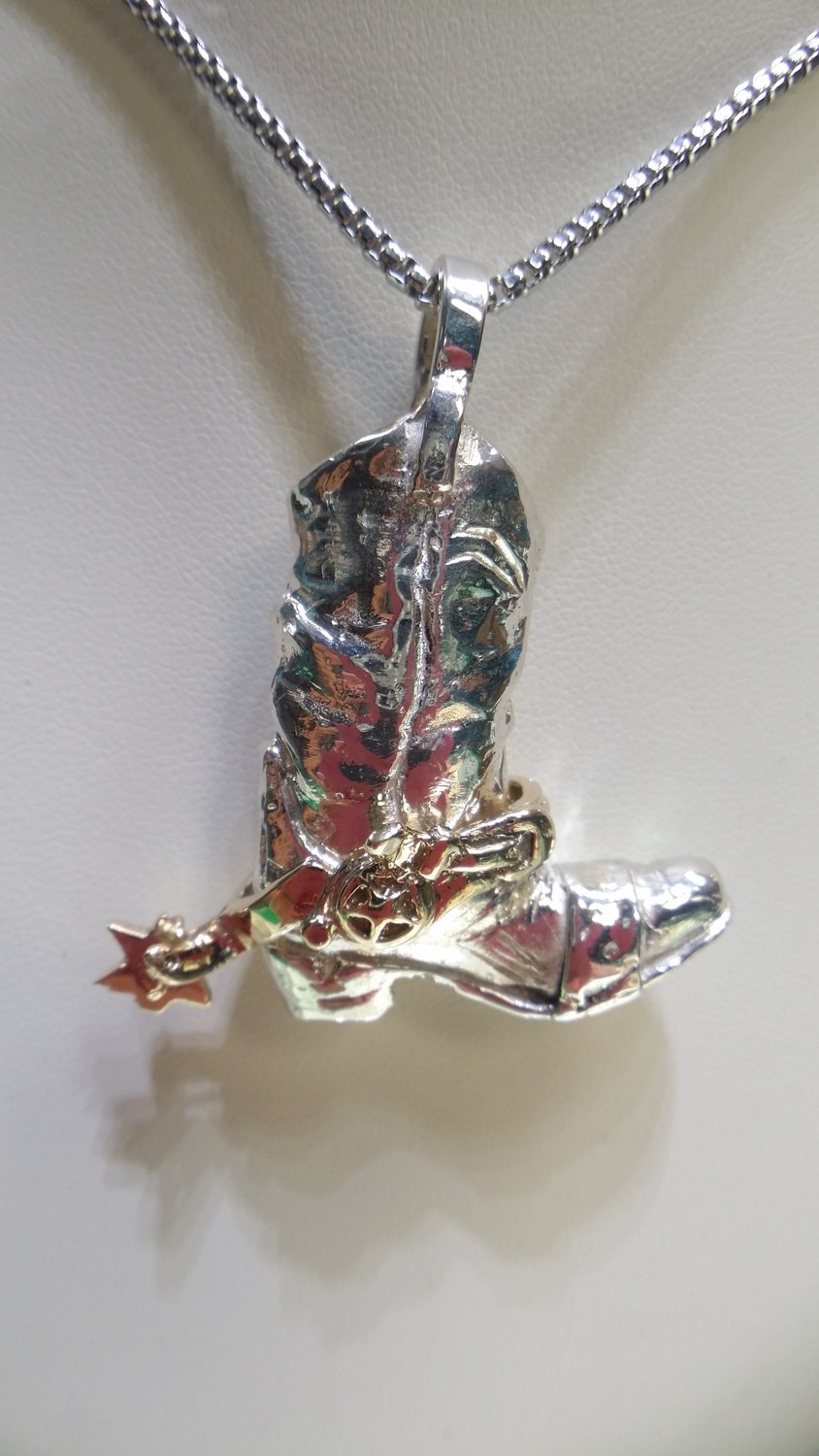 Sterling Silver Western &quot;Worn out&quot; Boot with 14kt Strap