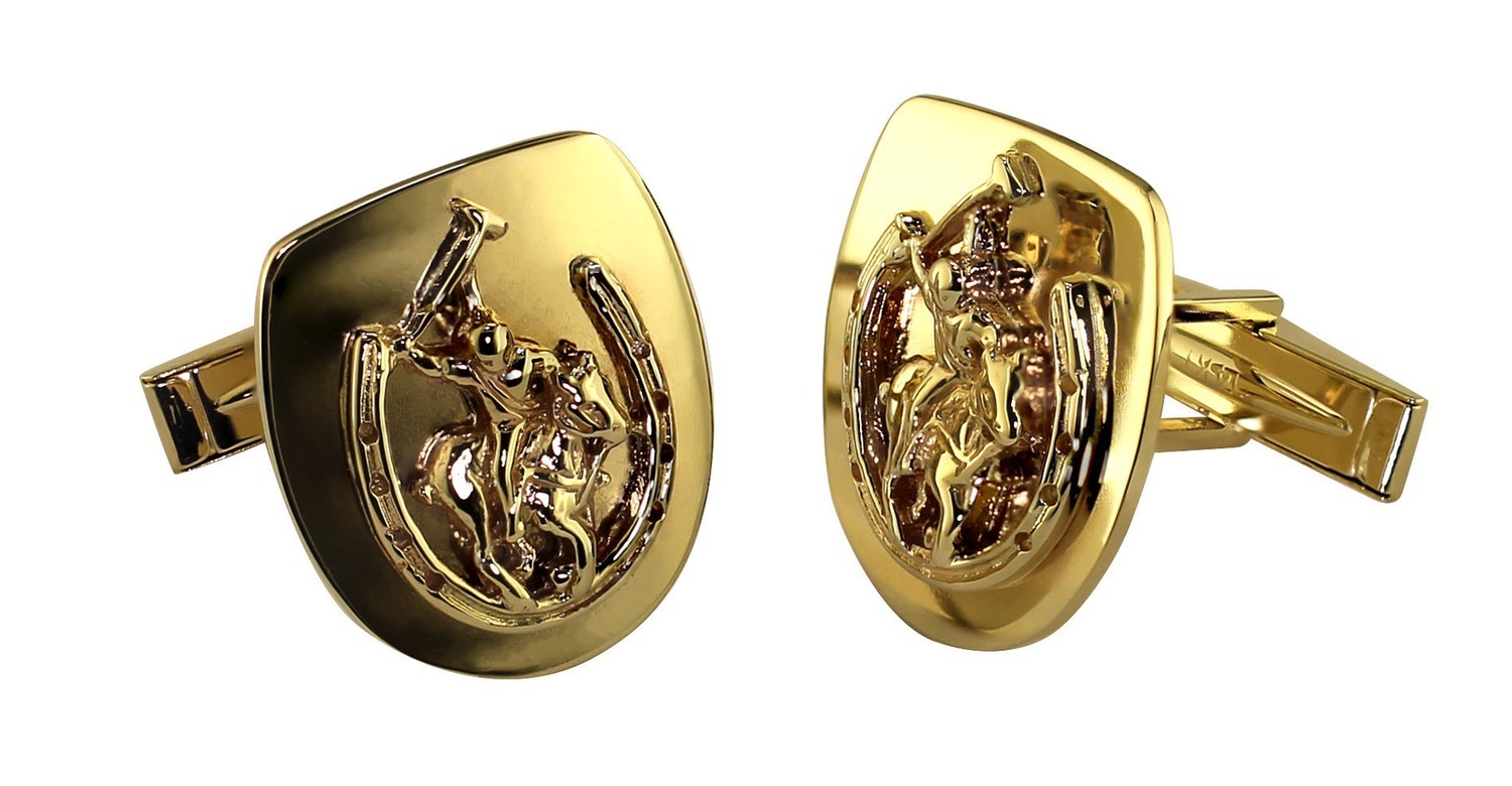 14kt Yellow Gold Cuff Links with Polo Player in Horseshoe