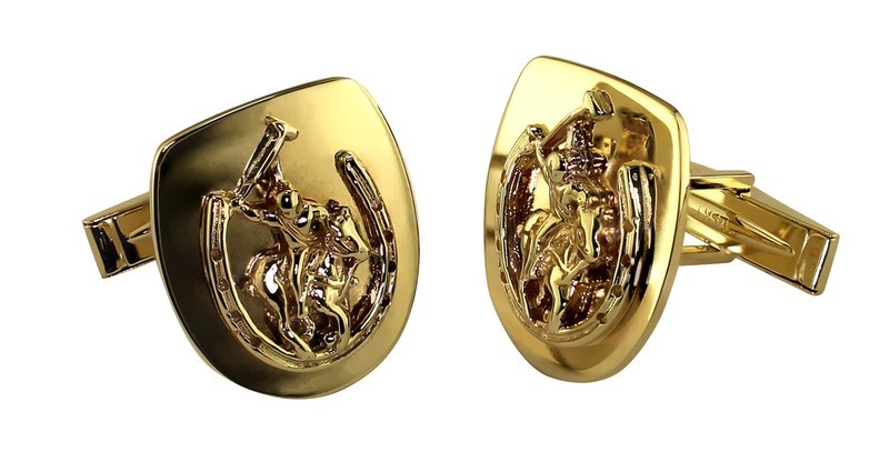 14kt Yellow Gold Cuff Links with Polo Player in Horseshoe