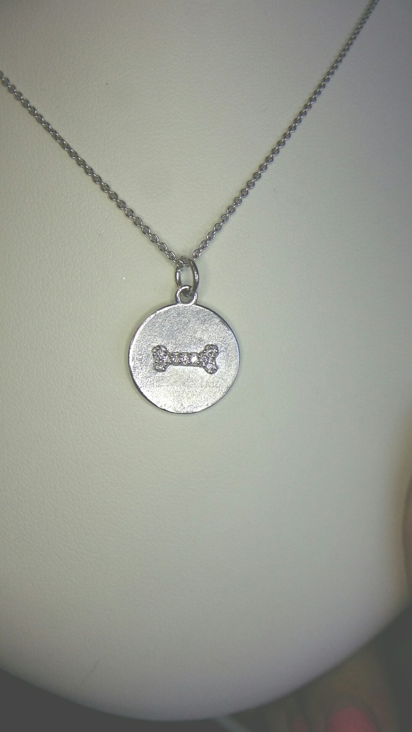 14Kt White Gold Diamond Dog Bone