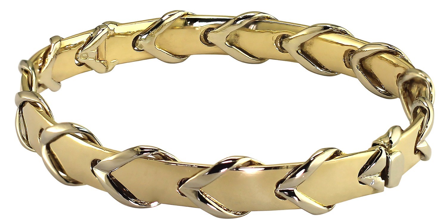 14kt Yellow and White Gold Heavy Laced Rein Bangle Bracelet