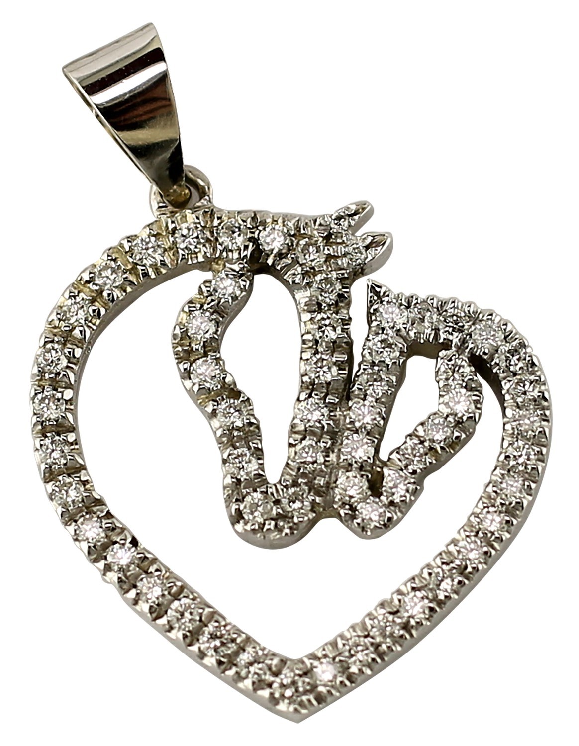 14kt White Gold Diamond Pave Mare and Foal Heart Pendant