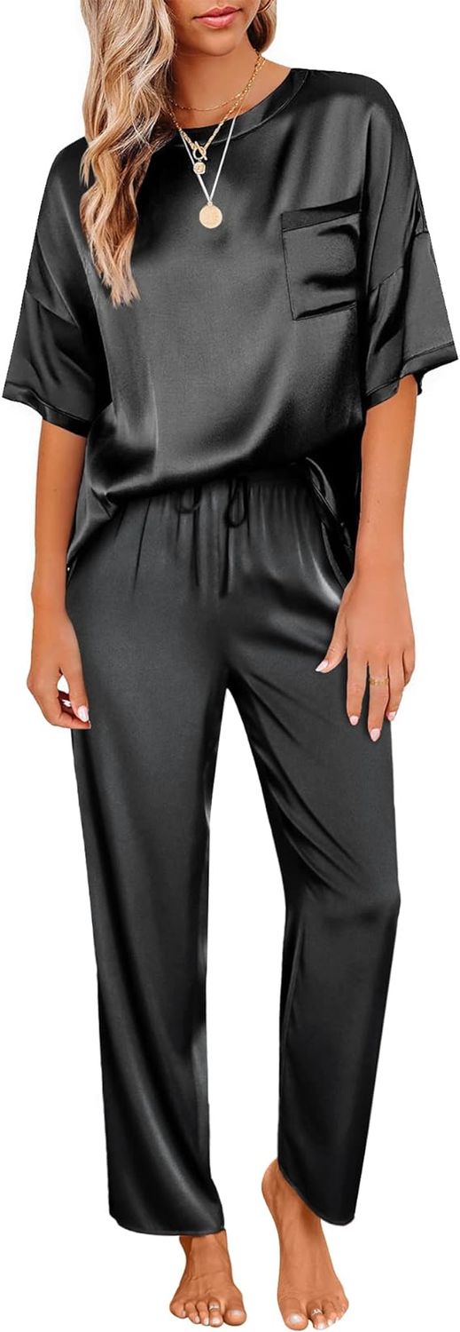 Black Satin Silky Pjs