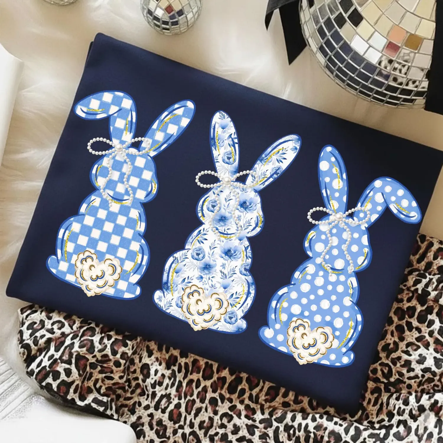 Blue Floral Bunnies