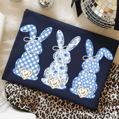 Blue Floral Bunnies
