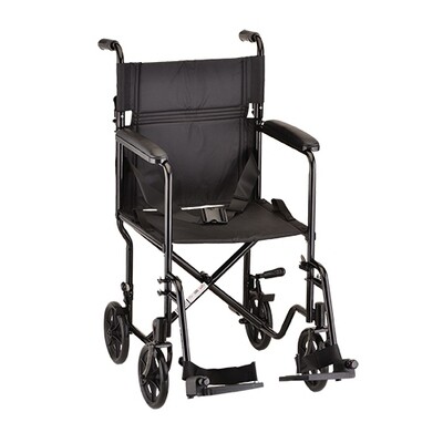 NOVA MEDICAL ECONOMY STEEL TRANSPORT CHAIR WITH REMOVABLE FOOTREST AND FOLD DOWN BACK COLOR: BLACK