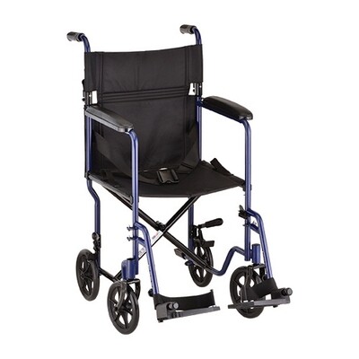 NOVA MEDICAL ECONOMY STEEL TRANSPORT CHAIR WITH REMOVABLE FOOTREST AND FOLD DOWN BACK COLOR: BLUE