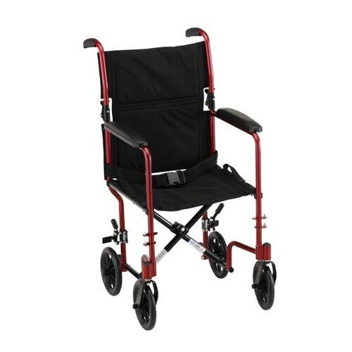 NOVA MEDICAL STANDARD LIGHTWEIGHT TRANSPORT CHAIR WITH REMOVABLE FOOTREST AND FOLD DOWN BACK  COLOR: RED