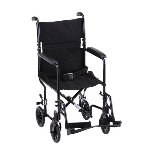 NOVA MEDICAL STANDARD LIGHTWEIGHT TRANSPORT CHAIR WITH REMOVABLE FOOTREST AND FOLD DOWN BACK  COLOR: BLACK