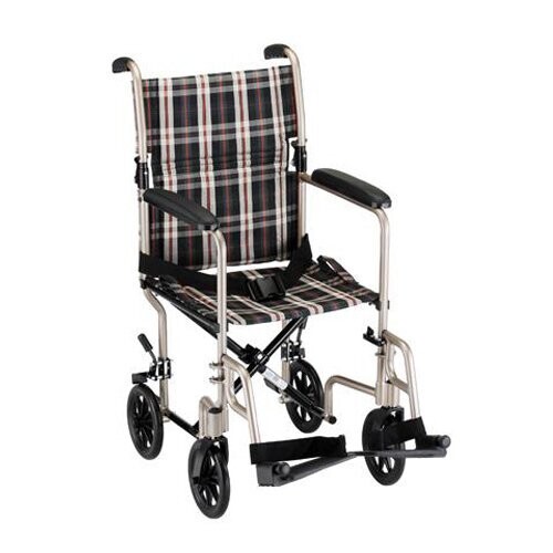 NOVA MEDICAL STANDARD LIGHTWEIGHT TRANSPORT CHAIR WITH REMOVABLE FOOTREST AND FOLD DOWN BACK  COLOR: PLAID