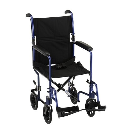 NOVA MEDICAL STANDARD LIGHTWEIGHT TRANSPORT CHAIR WITH REMOVABLE FOOTREST AND FOLD DOWN BACK  COLOR: BLUE