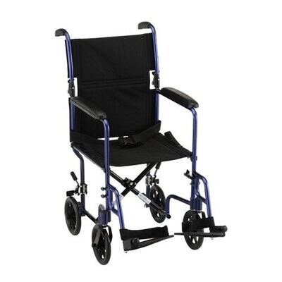 NOVA MEDICAL STANDARD LIGHTWEIGHT TRANSPORT CHAIR WITH REMOVABLE FOOTREST AND FOLD DOWN BACK COLOR: BLUE