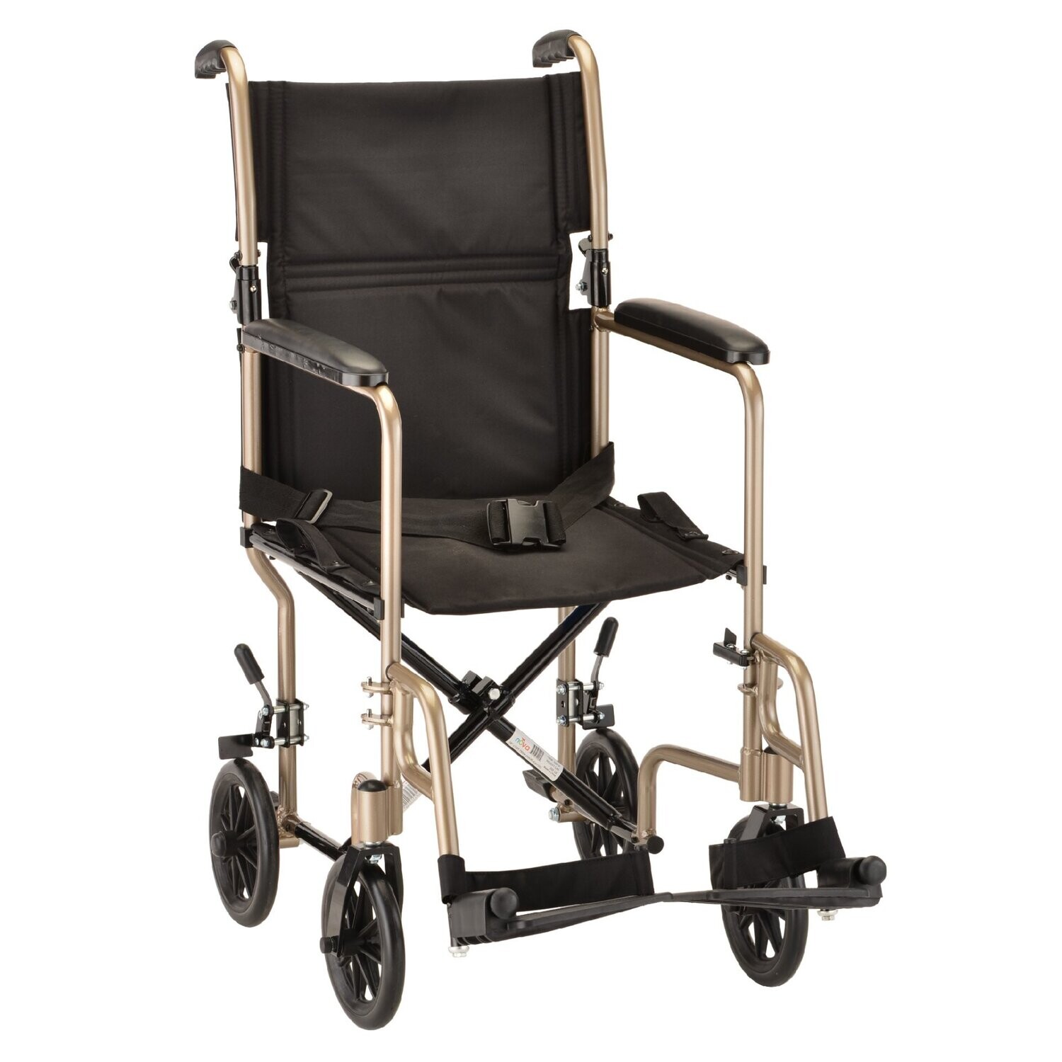NOVA MEDICAL ECONOMY STEEL TRANSPORT CHAIR WITH REMOVABLE FOOTREST AND FOLD DOWN BACK  COLOR: LIGHT BEIGE (CHAMPAGNE)