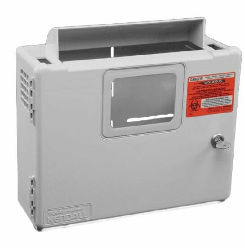 COVIDIEN 5 QUART IN-ROOM SHARPS CONTAINER WALL ENCLOSURE W/KEY