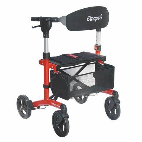 ESCAPE  ROLLATOR WITH CABLE FREE BRAKING SYSTEM, SIZE: MEDIUM ADULT SEAT HEIGHT 21", COLOR: RED
