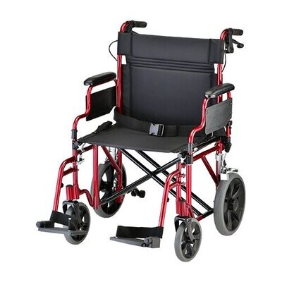 NOVA MEDICAL 22" BARIATRIC TRANSPORT CHAIR WITH 12" REAR WHEELS AND PUSH DOWN BRAKES RED