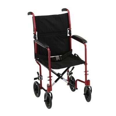 NOVA MEDICAL NARROW LIGHTWEIGHT TRANSPORT CHAIR WITH REMOVABLE FOOTREST AND FOLD DOWN BACK COLOR: RED