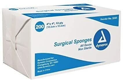 DYNAREX COTTON GAUZE SPONGE NONSTERILE PK200