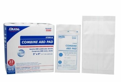 DUKAL ABDOMINAL PADS STERILE, SIZE: 5" X 9" 25/PK