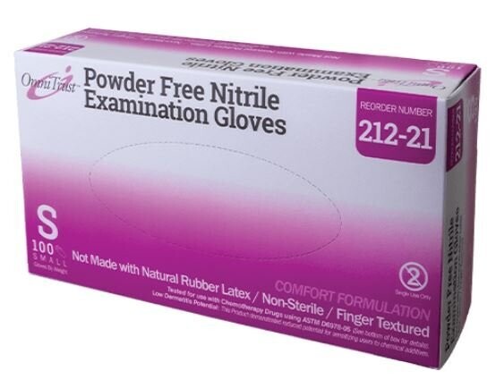 OMNI INTERNATIONAL OMNITRUST #212 NITRILE POWDER FREE EXAM GLOVE BX100 CS1000, SIZE: SMALL, QUANTITY: BX 100 (XL BX 90)