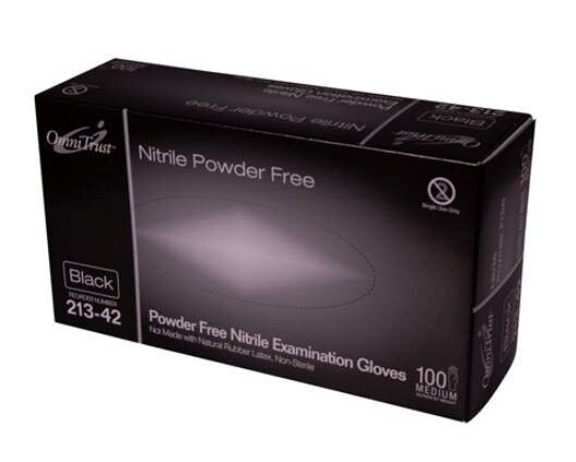 OMNI INTERNATIONAL OMNITRUST BLACK NITRILE POWDER FREE EXAM GLOVE BX100 CS1000