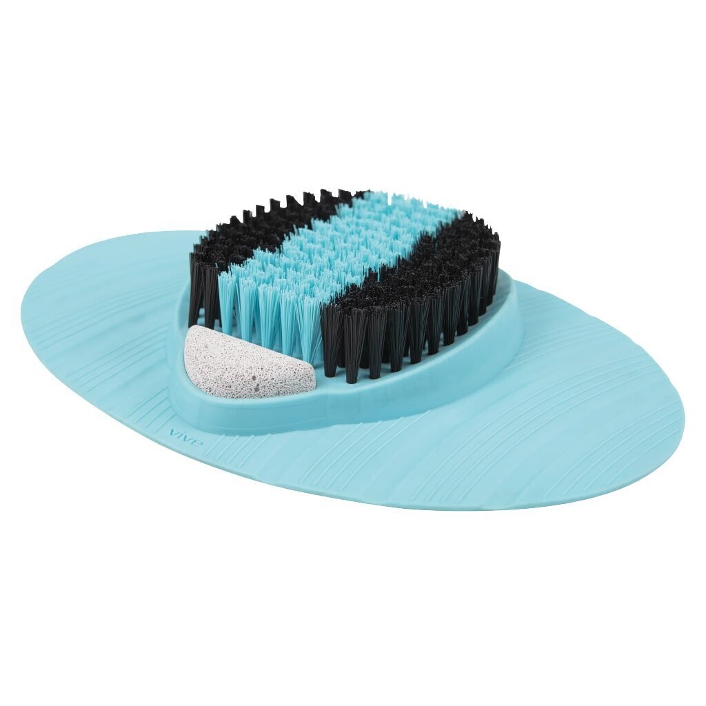 VIVE HEALTH FOOT SCRUBBER - SOFT/STIFF BRISTLES - PUMICE STONE -13" X 9" W/HANGER