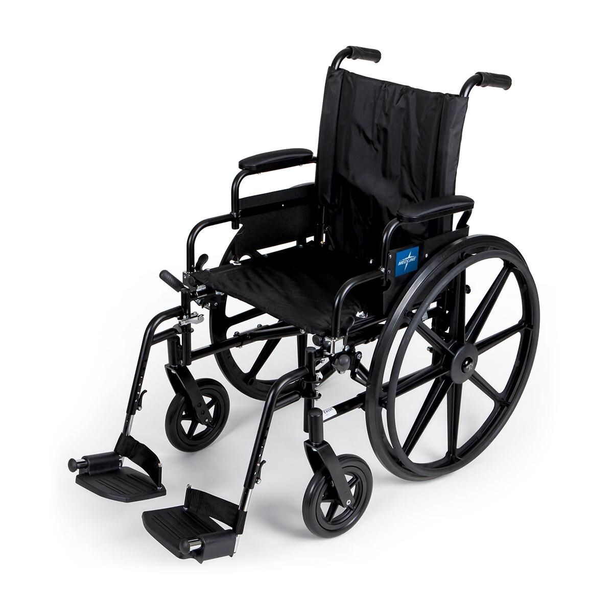 MEDLINE K4 LIGHTWEIGHT WHEELCHAIR WITH REMOVABLE REAR WHEELS SPECIFY ACCESSORIES - SEAT SIZE: EXTRAWIDE 22" X 18", WITH OR WITHOUT ANTI TIPPERS: WITH A PAIR OF ANTI-TIPPERS - RECOMMENDED, FOOTREST OR ELEVATING LEGRESTS: WITH REMOVABLE ADJUSTABLE FOOTRESTS