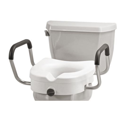 NOVA MEDICAL RAISED TOILET SEAT WITH ADJUSTABLE WIDTH ARMS WITH LOCKING MECHANISM 5" (WIDTH BETWEEN ARMS EITHER 17.75" OR 20")