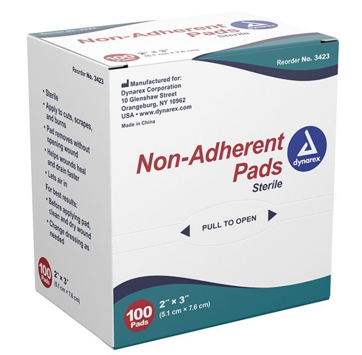 DYNAREX NON ADHERENT PAD STERILE 100/BX, SIZE: 2 X 3 - 100/BX, QUANTITY: BX