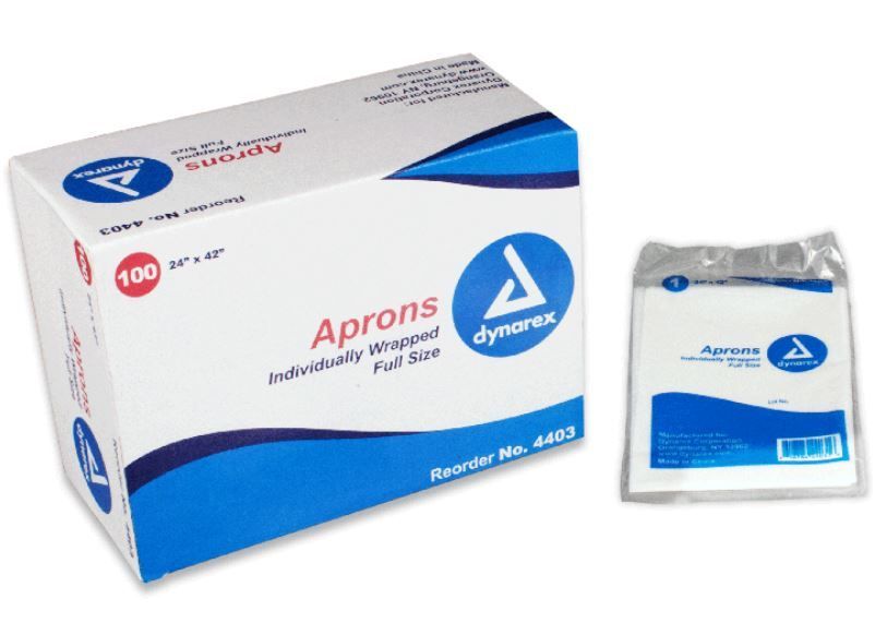 DYNAREX STANDARD INDIVIDUALLY WRAPPED APRON 1.00MIL SMOOTH 24X42 WHITE 100/PK