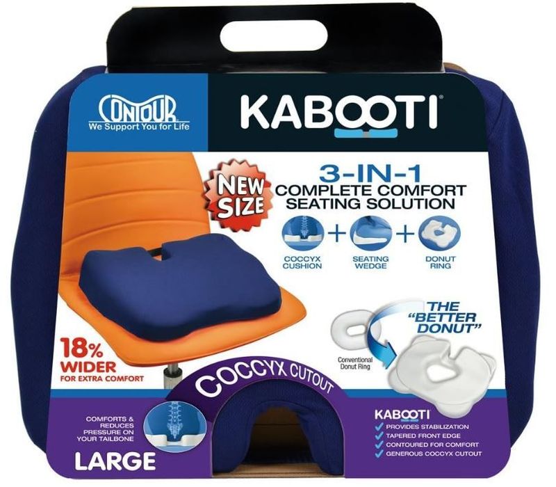 CONTOUR PRODUCTS KABOOTI COCCYX CUSHION STANDARD SIZE  16.75x15.5x3 & LARGE SIZE  20.25x15.5x3