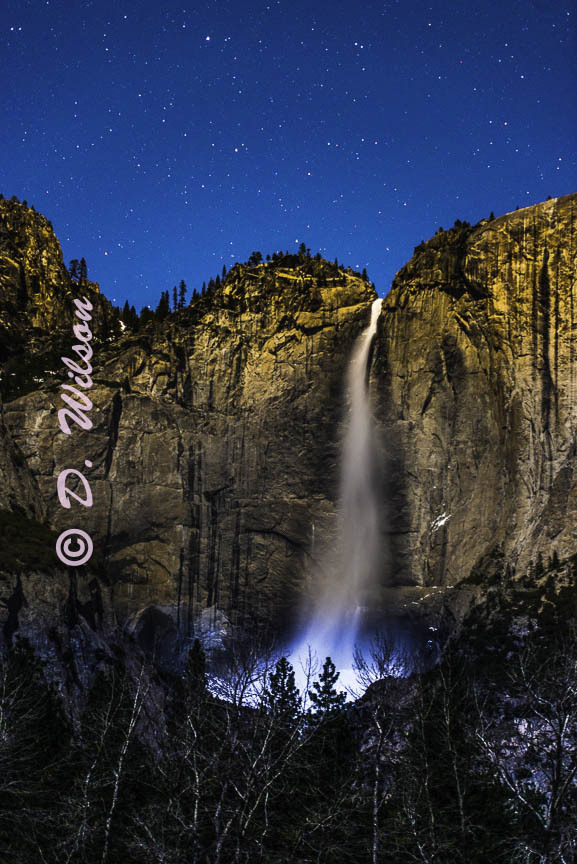 Upper Yosemite Falls at night, Ca  -- starting at