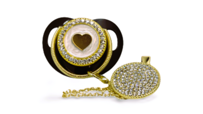 Gold Baby Pacifier Blk Heart
