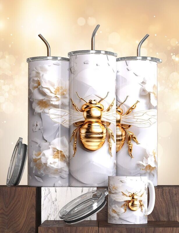 BEE TUMBLER (WHITE & GOLD)