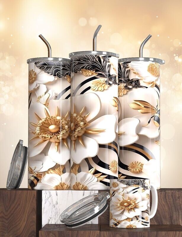 BEE TUMBLER ( WHITE ,BLACK & GOLD)