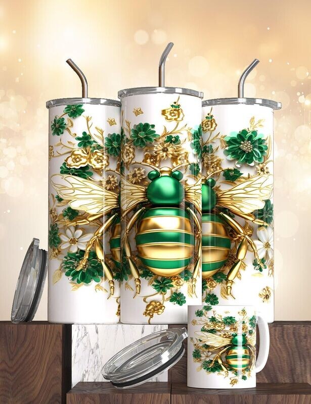 BEE TUMBLER ( WHITE & EMERALD GREEN)