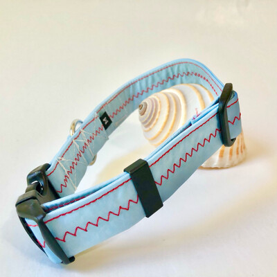 light blue repurposed sail dog collar