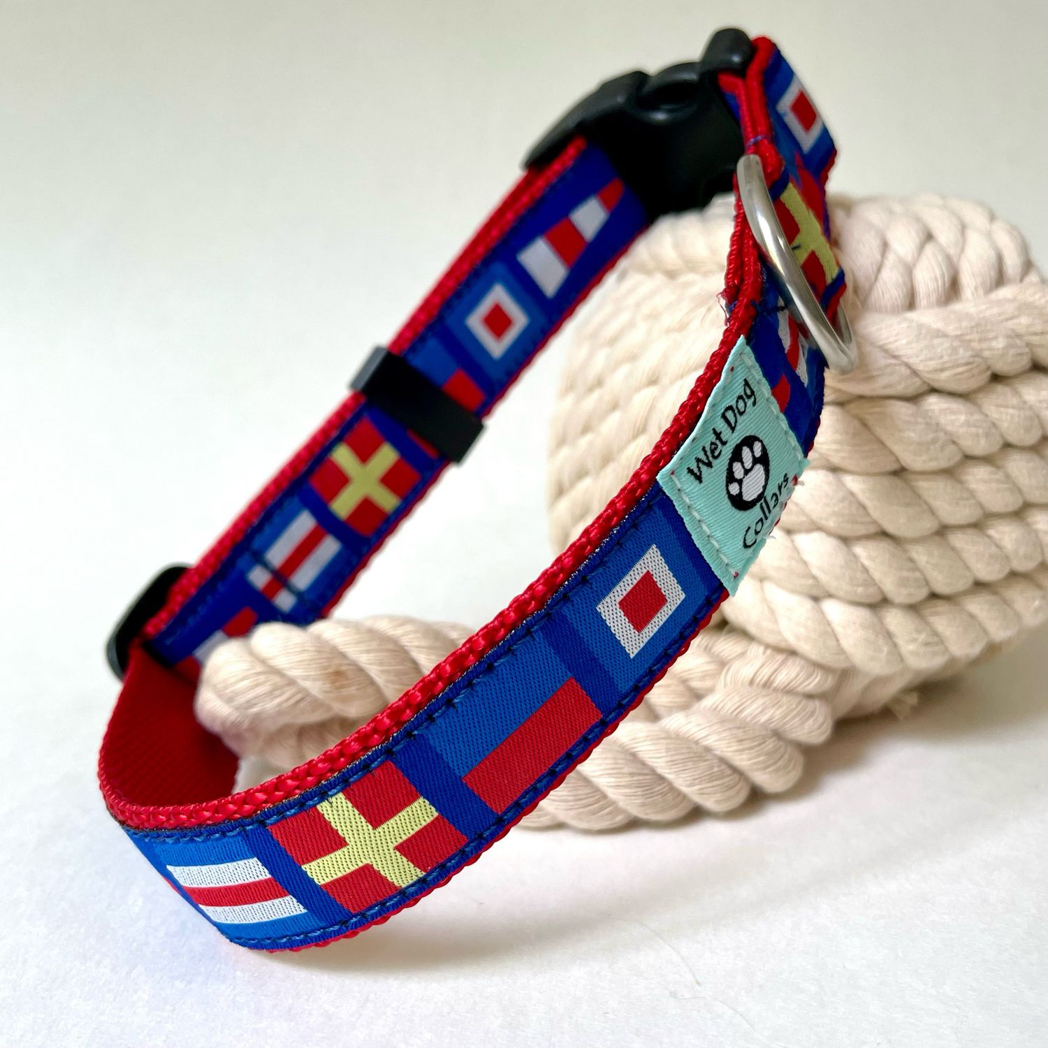 Nautical boat flags dog collar and leash with rust proof stainless hardware