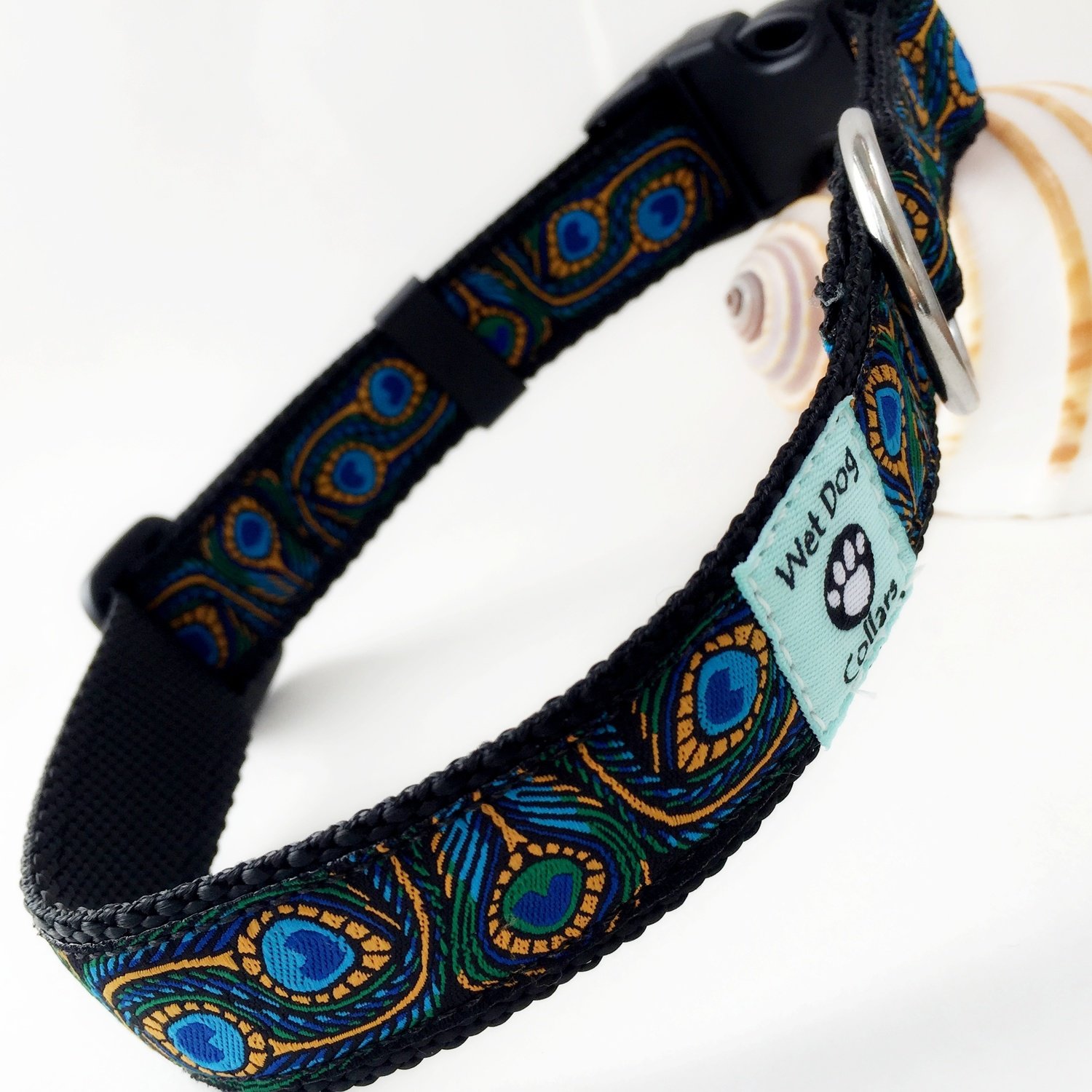 Peacock patterned beach dog collar