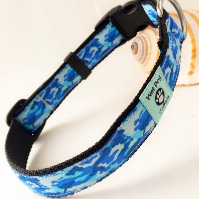 Blue camouflage beach dog collar
