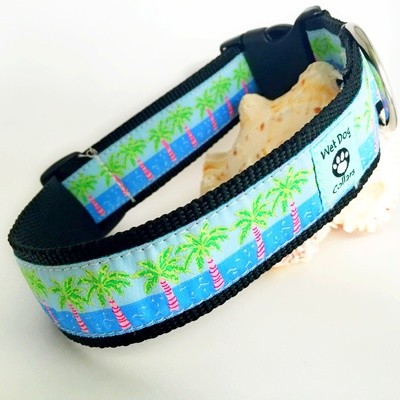 Palm Tree Beach Wide Dog Collar