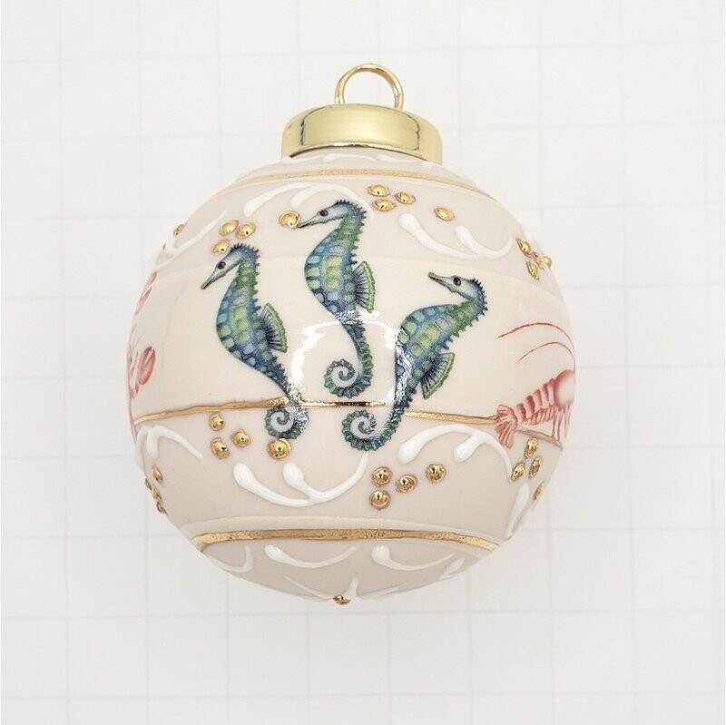Seahorses Porcelain Christmas Ornament 2.5"