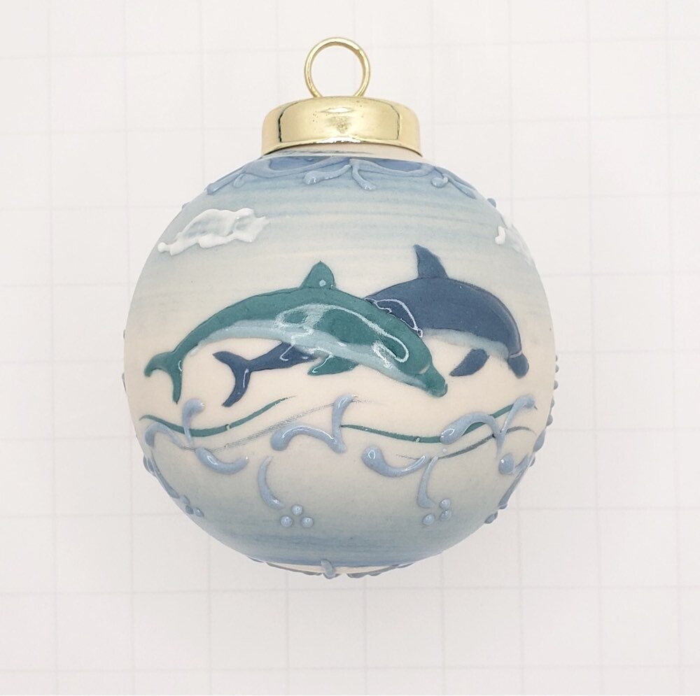 Dolphins Porcelain Christmas Ornament 2.5"