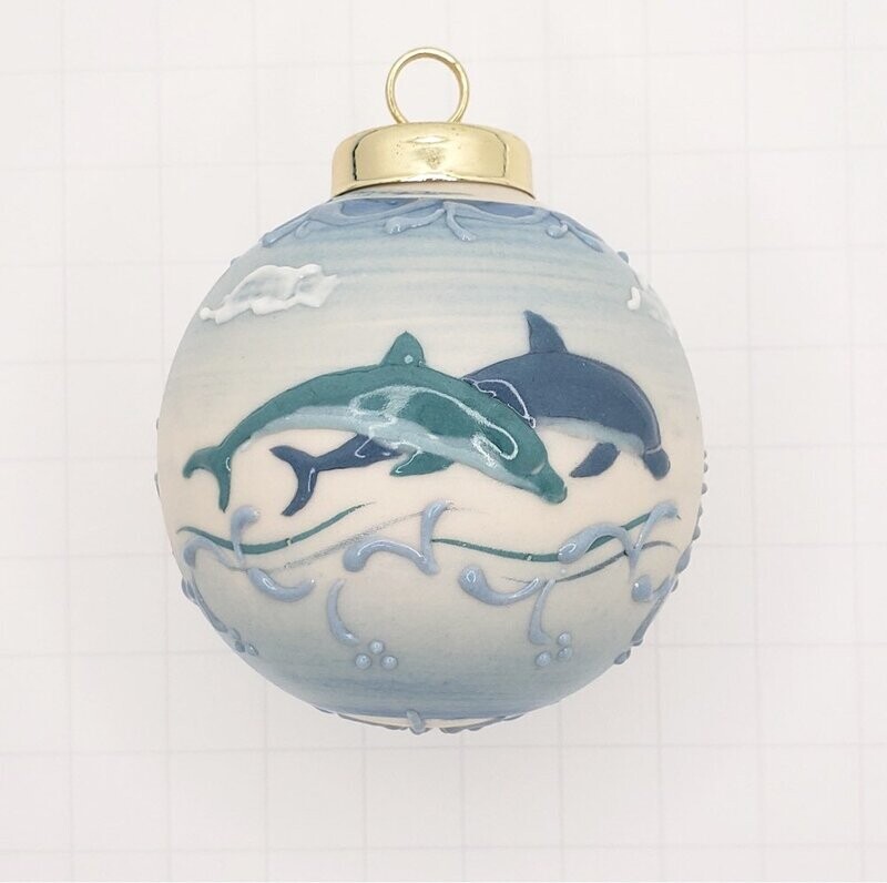 Dolphins Porcelain Christmas Ornament 2.5"