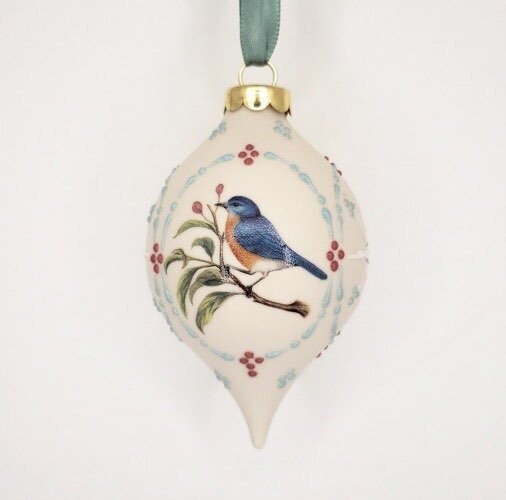 Ivory Teardrop withBluebird  Image 3.5"