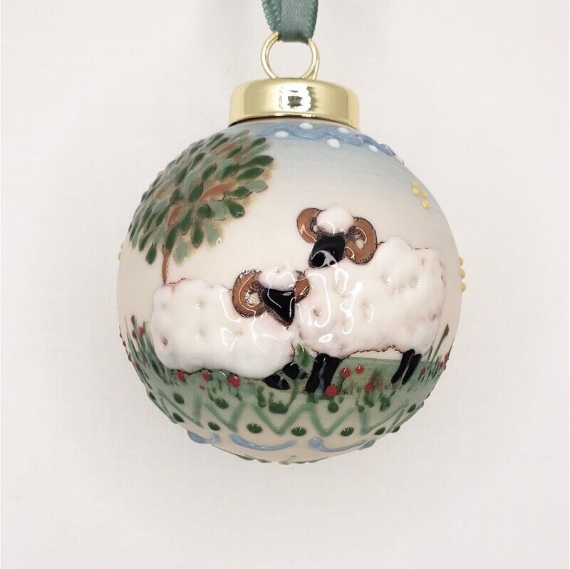 Sheep in the Meadow Porcelain Christmas Ornament 2.5"