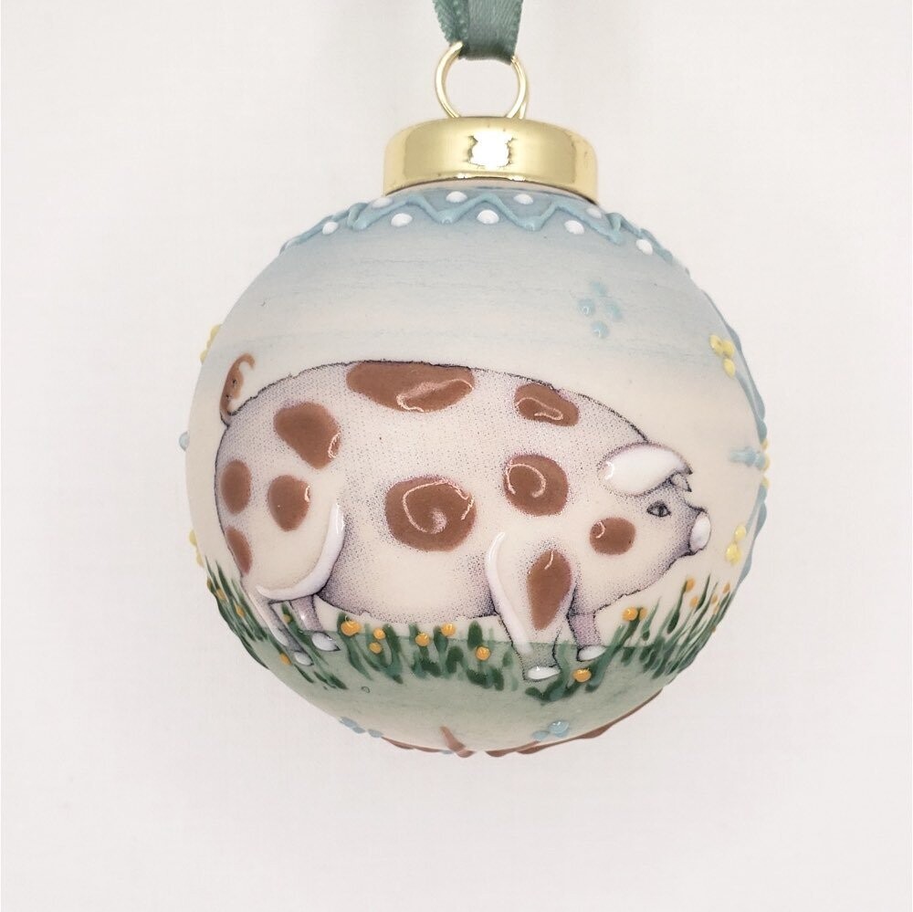 Penelope Pig Porcelain Christmas Ornament 2.5"
