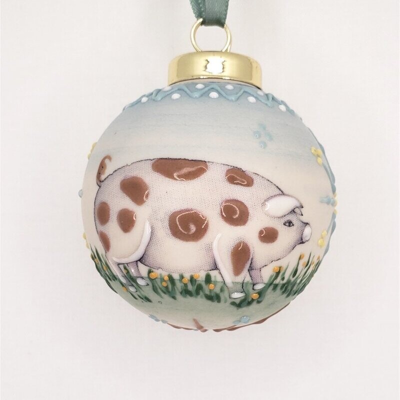Penelope Pig Porcelain Christmas Ornament 2.5"