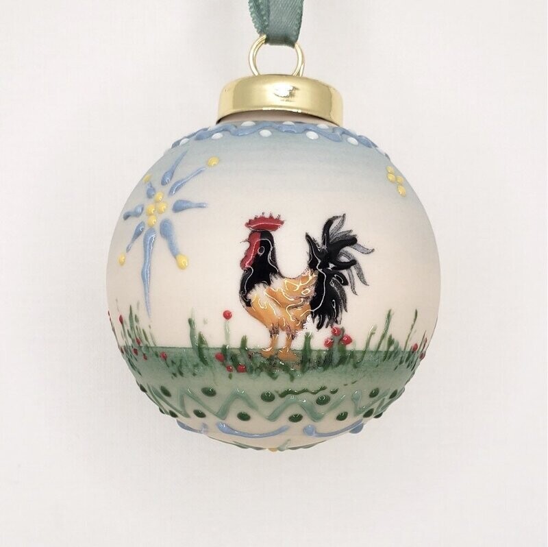 Boris Rooster Porcelain Christmas Ornament 2.5"