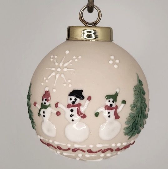 Snow People Red & Green Porcelain Christmas Ornament 2.5"